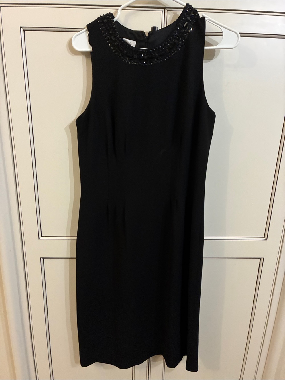 Talbots Black Sleeveless Shift Dress with Beaded Collar